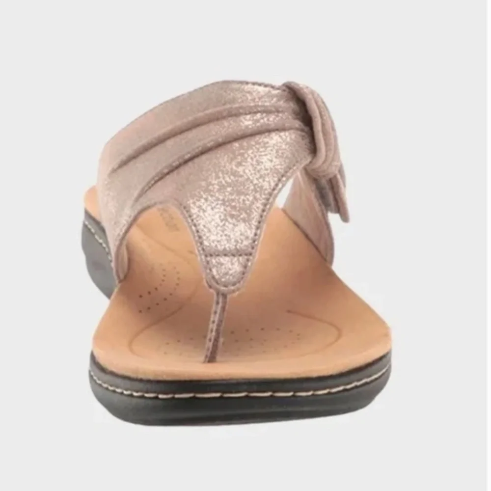 NWT Clarks Taupe Metallic Laurieann Rae Flat Sandal - Picture 5 of 13